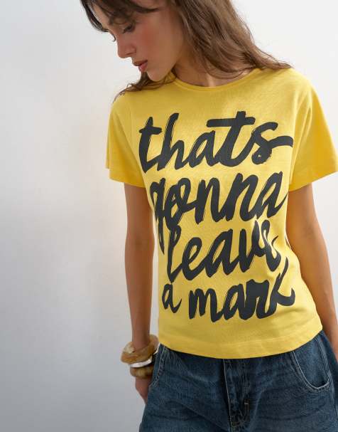 Topshop 'That's Gonna Leave A Mark' graphic tee in yellow - view 1