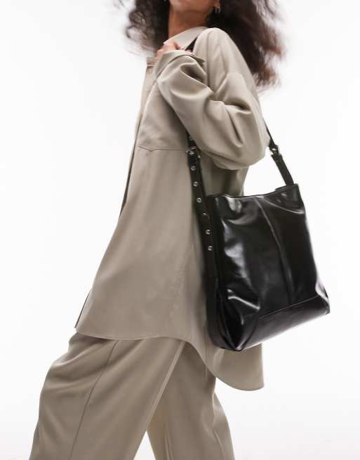 Topshop - Thea - Oversized tote med spænde og foldet detalje i sort