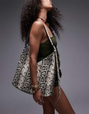 Topshop - Thea - Tragetasche mit V-Detail und Schlangenmuster-Bunt