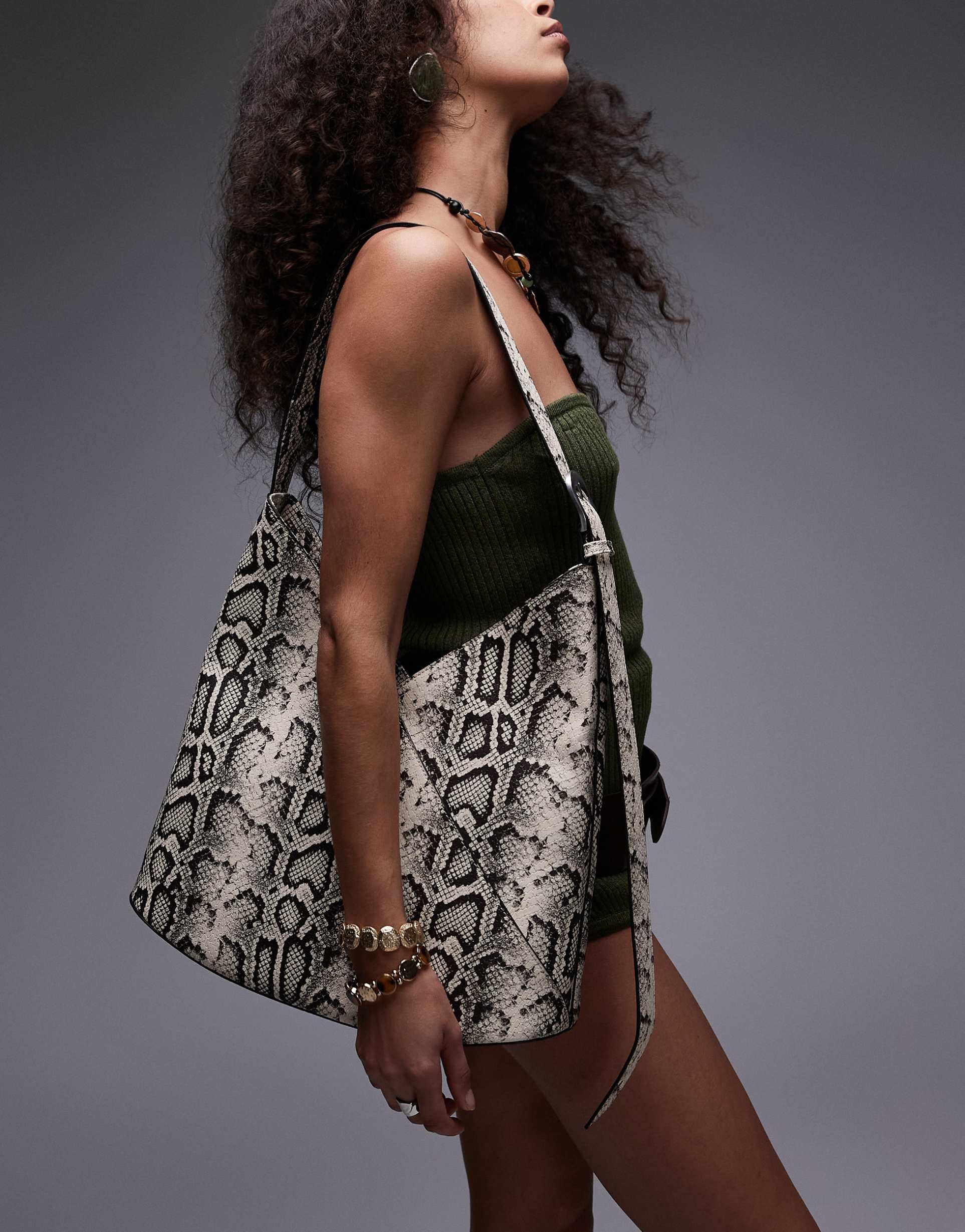 topshop thea v tote bag in snake print