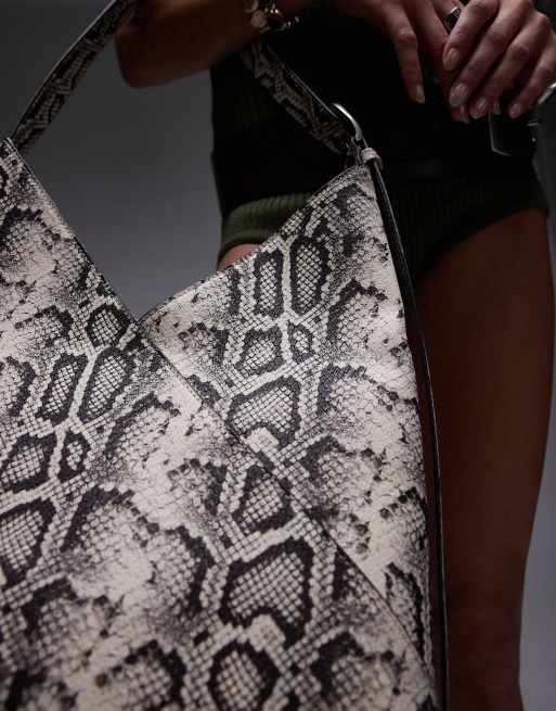 Topshop Thea V tote bag in snake print, 3 of 4