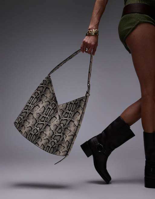 Topshop Thea V tote bag in snake print, 4 of 4