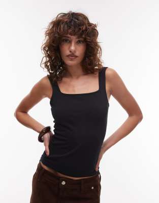 Topshop Thick Strap Square Neck Tank Top In Black