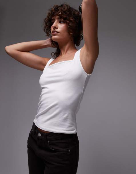 Topshop thick strap square neck vest in ivory - view 1