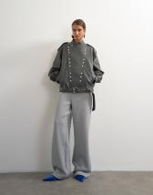 Topshop thin waistband straight leg joggers in grey marl