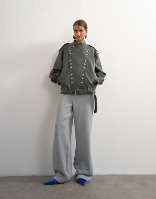 Topshop Thin Waistband Straight Leg Sweatpants In Gray
