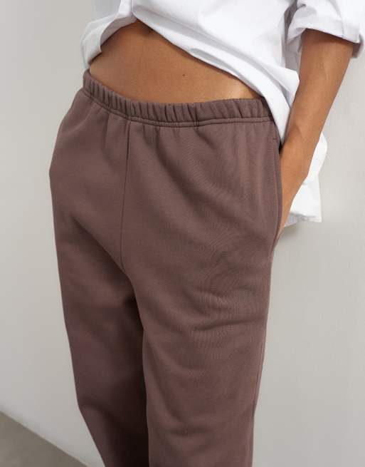 Topshop thin waistband straight leg trackies in mocha, 4 of 5