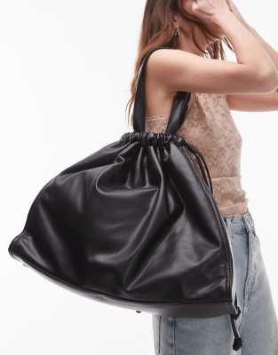 Topshop Tate Slouchy Nylon Tote Bag With Pocket Detail In Black