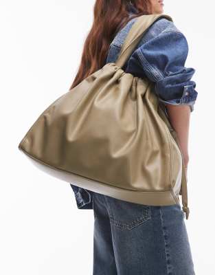 Topshop Thom oversized tote bag with ruched detail in sage-Green