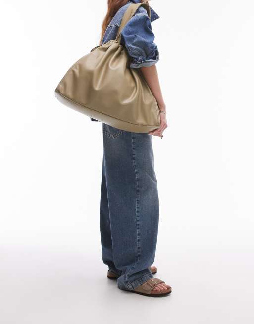 Topshop Thom Tote bag oversize avec détail froncé Sauge ASOS