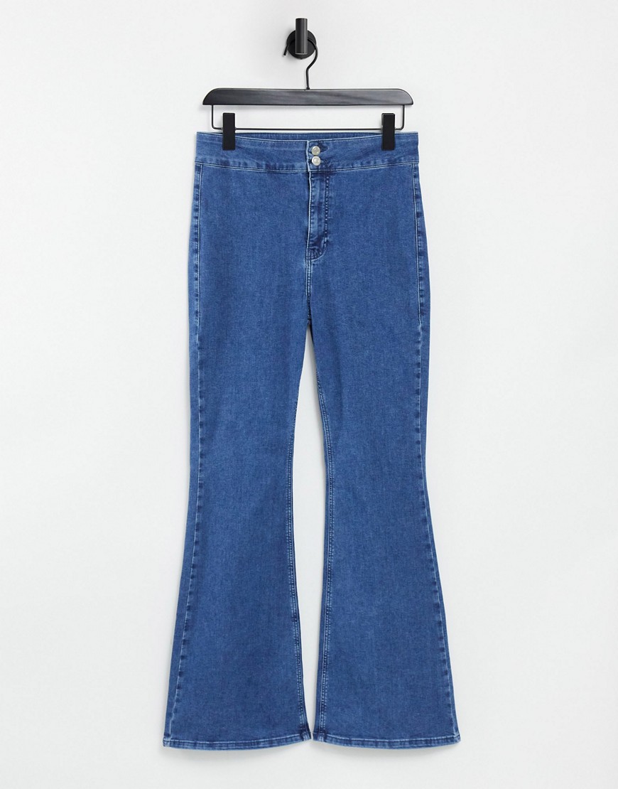 Topshop Three stretch flare jean in mid wash blue-Blues