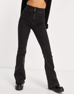 Topshop Three stretch flare jeans in washed black