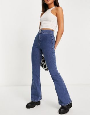 Topshop Three stretch flared jeans in mid blue