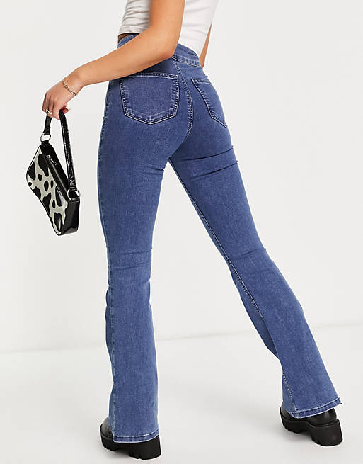Topshop Three stretch flared jeans in mid blue