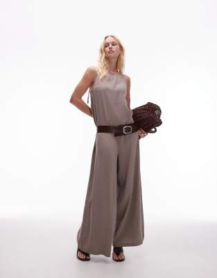 Topshop Throw On Boxy Jumpsuit In Brown