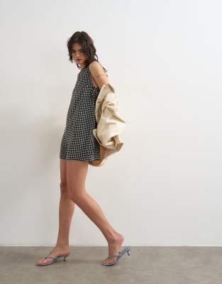 Topshop throw on boxy romper in mono plaid