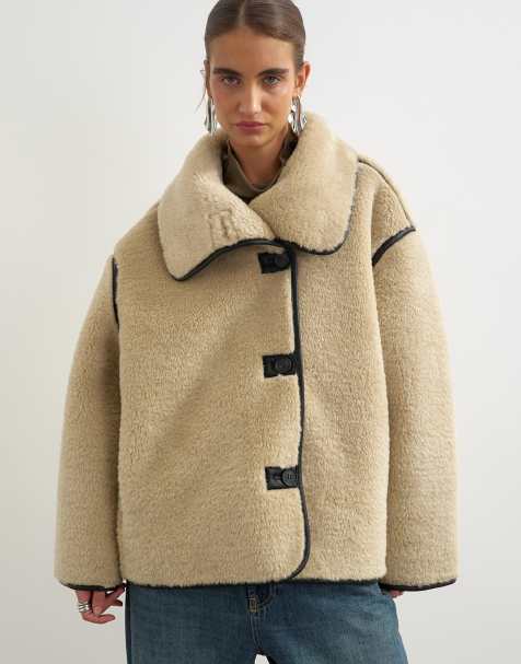Topshop throw on shearling fleece in tan - view 1