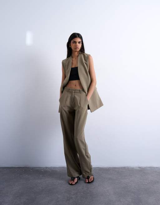 Topshop throw-on sleeveless blazer in mushroom - part of a set, 2 of 4