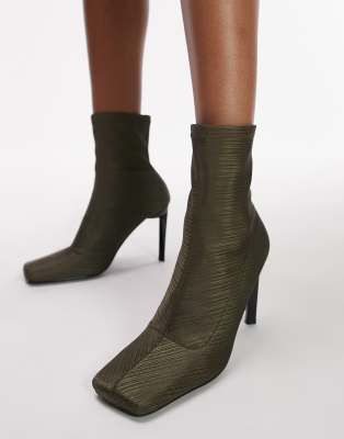 Tia high heeled sock boot in khaki
