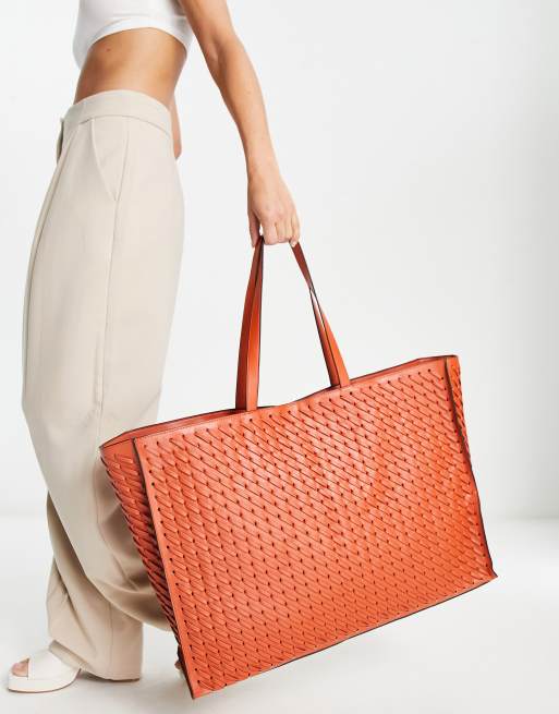 Topshop – Tia – Oversize-Tragetasche mit Webstruktur in Rostrot