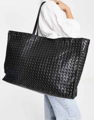 Topshop Tia Oversized Weave Tote In Black ModeSens