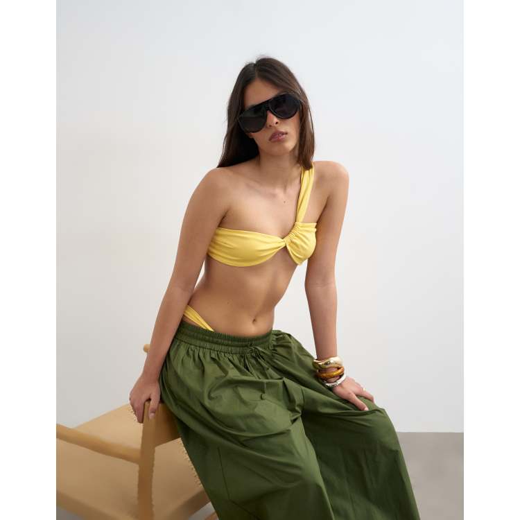 Topshop Tiana bandeau bikini top with twisted strap in yellow | ASOS