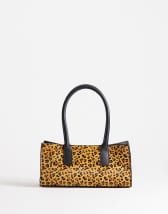 Topshop Tiana hair on real leather bowler tote bag in leopard print