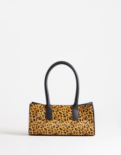 Tiana hair on real leather bowler tote bag in leopard print