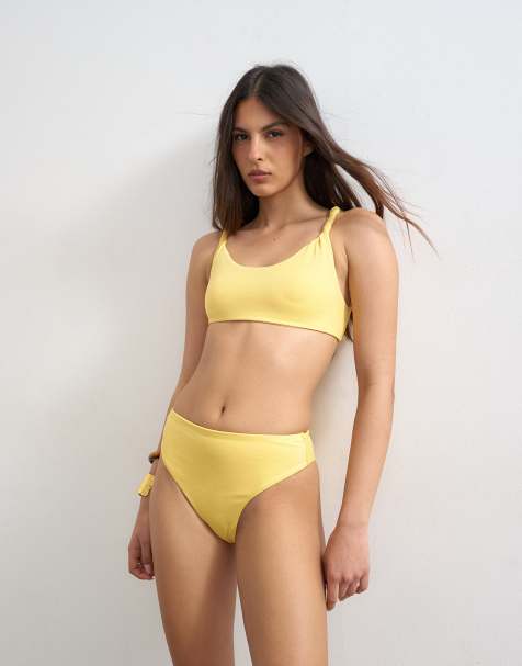 Topshop Tiana high waisted bikini bottom in yellow - view 1