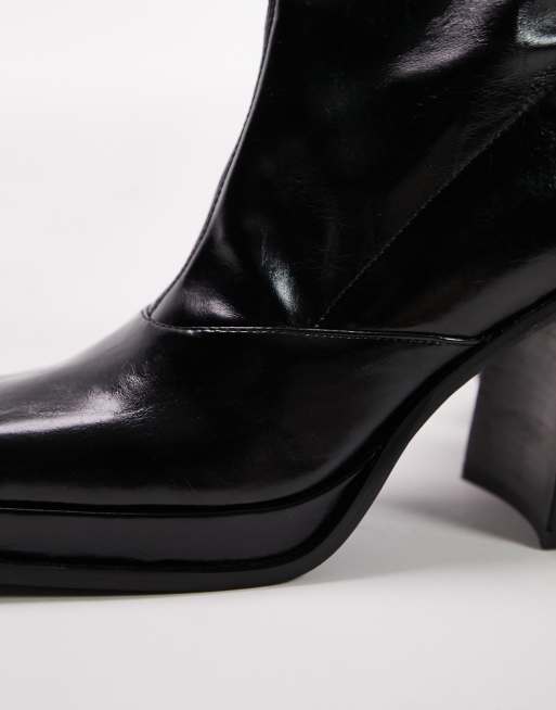 Topshop Tide knee high heel boot in black, 4 of 4