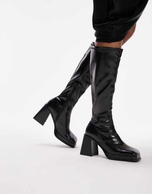 Topshop - Tide - Stivali al ginocchio neri con tacco, 3 di 4