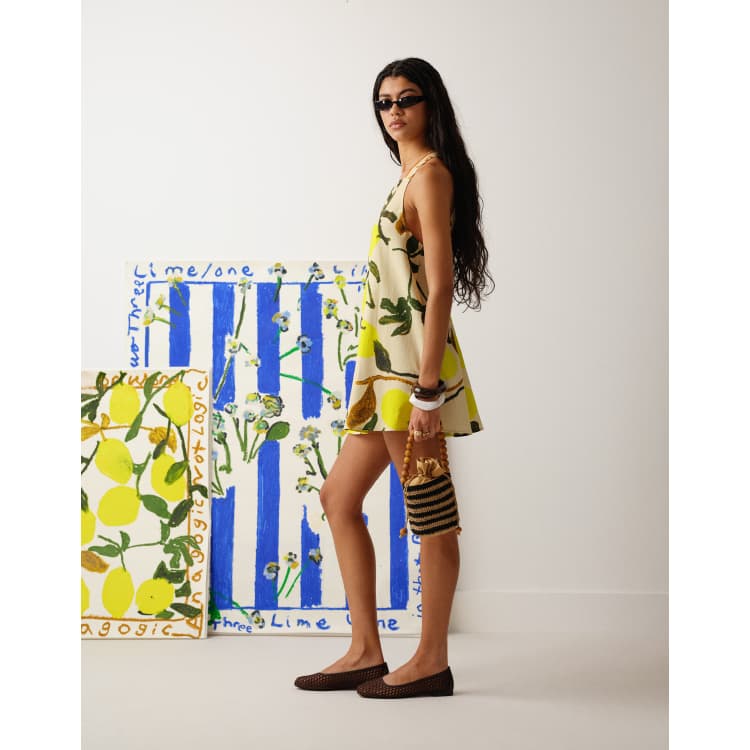 knee length dresses for ladies Topshop A-Line Mini Dress Lemon Print main image 1