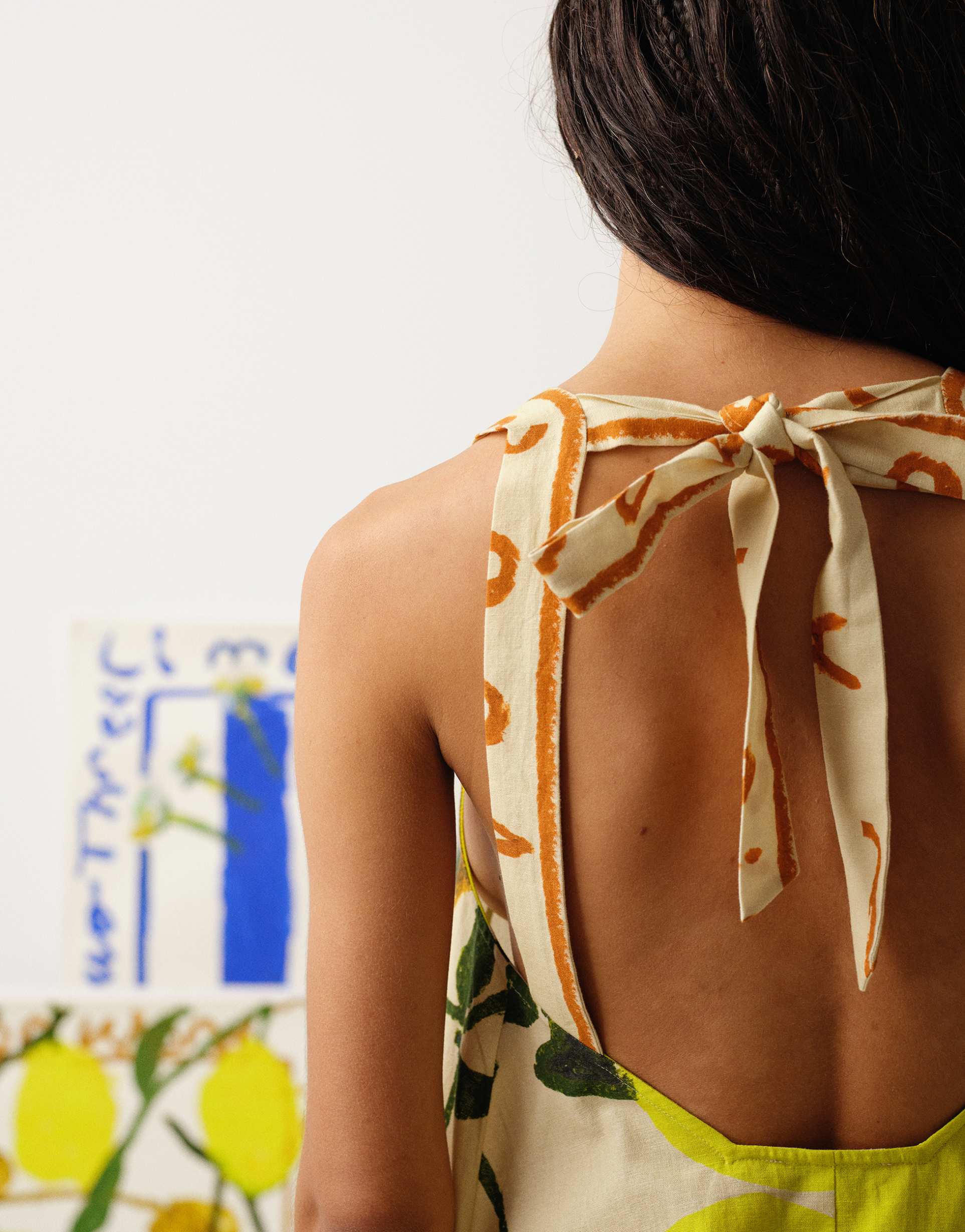 topshop tie back a line mini dress in lemon print