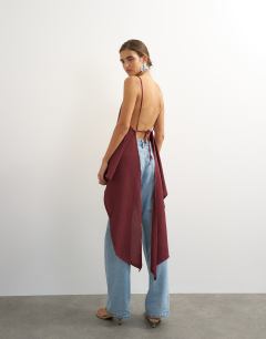 Tie back drape detail top in plum