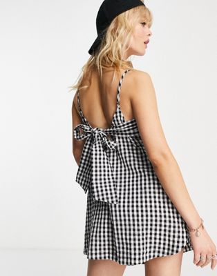 Topshop tie back gingham playsuit in mono