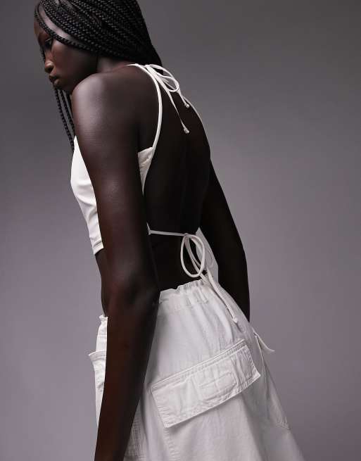 Topshop tie back halter bralet in white, 2 of 4