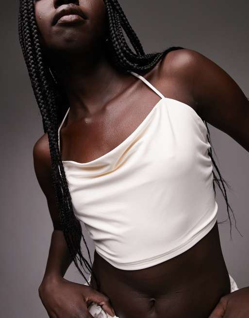 Topshop tie back halter bralet in white, 3 of 4