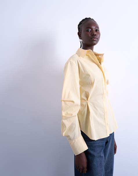 Topshop tie back waist long sleeve shirt in buttermilk - view 1
