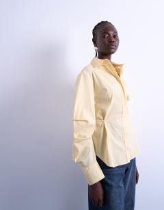 Tie back waist long sleeve shirt in buttermilk