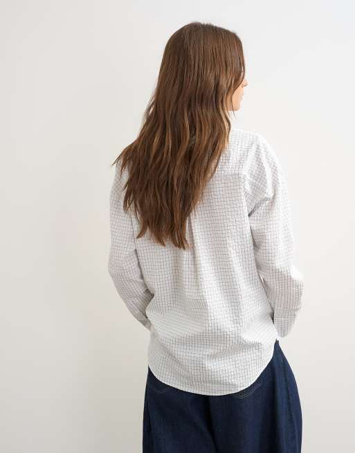 Topshop tie detail check shirt in white, 3 of 4
