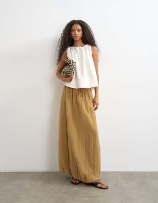 Topshop Tie Detail Crinkle Bubble Hem Maxi Skirt In Neutral