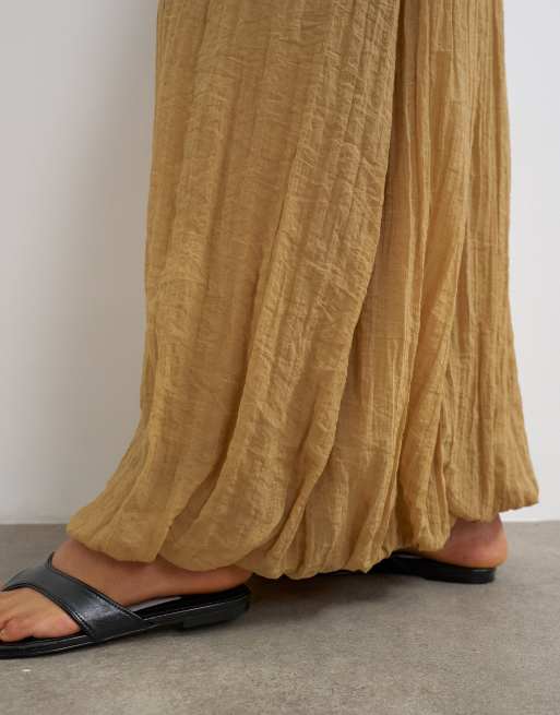 Topshop tie detail crinkle bubble hem maxi skirt in camel, 5 of 5