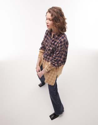 Topshop Tie Dye Check Shirt In Multi