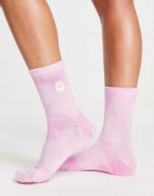 Topshop tie dye daisy sock in pink