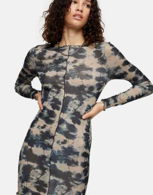 SPACE DYE PRINT MESH DRESS BLUE