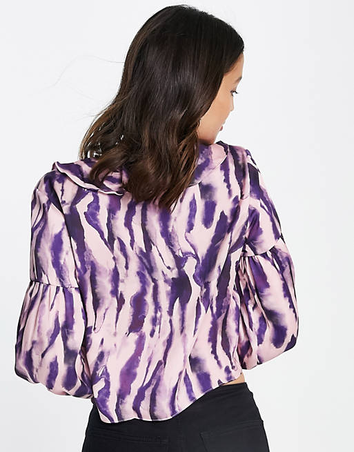  Shirts & Blouses/Topshop tie dye printed frill bed jacket in purple 