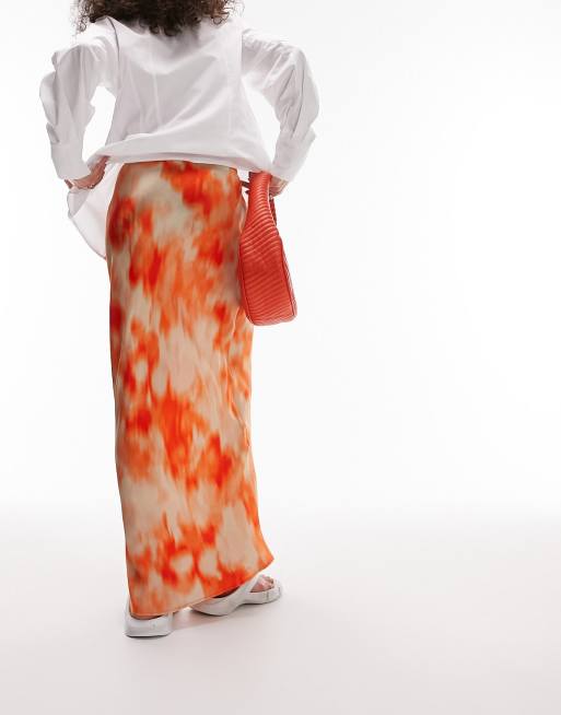 Topshop tie dye printed maxi skirt in orange ASOS
