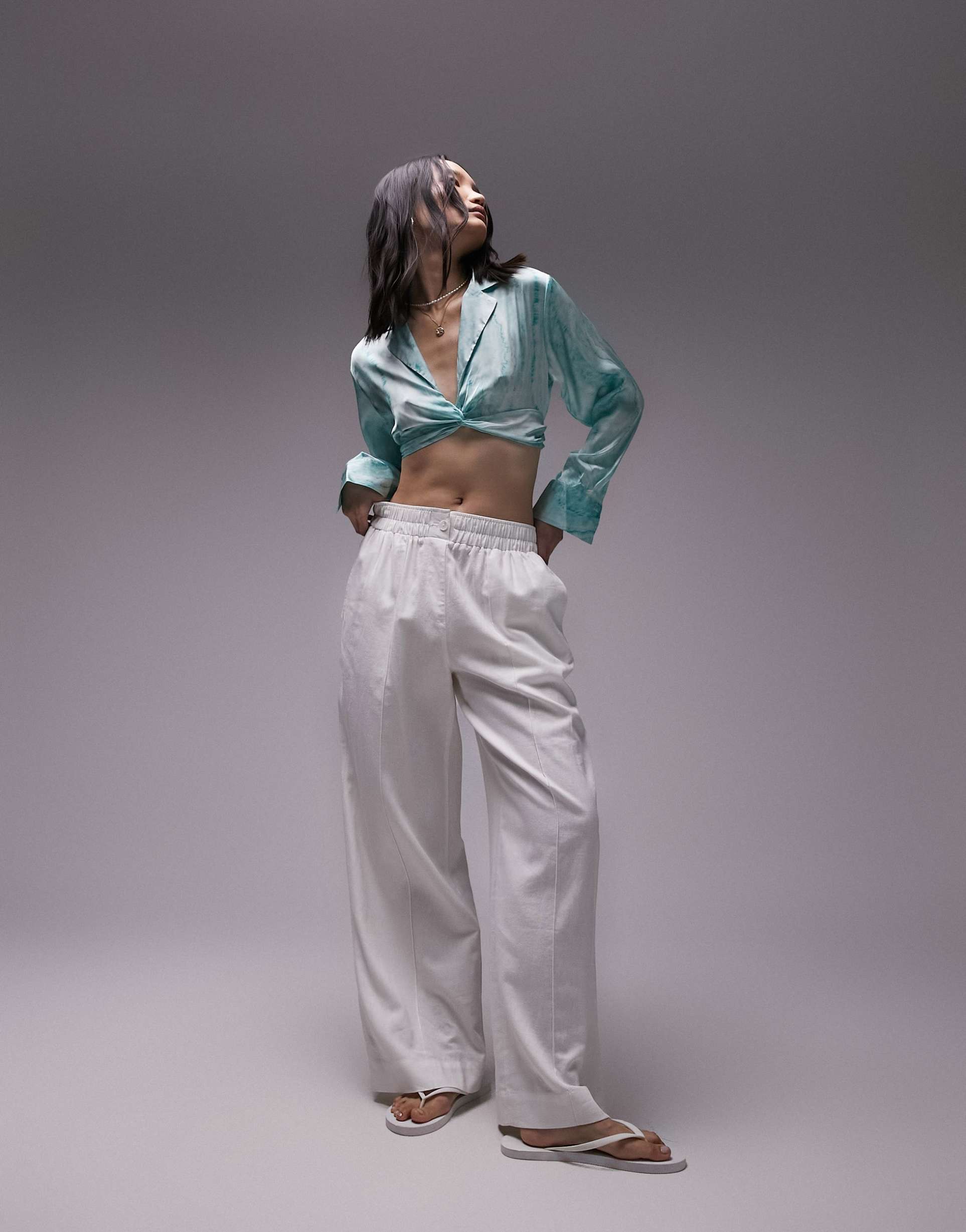 topshop tie dye twist front satin blouse in green