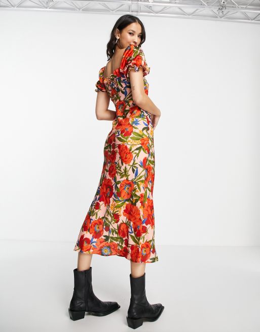 Bright floral cheap midi dress