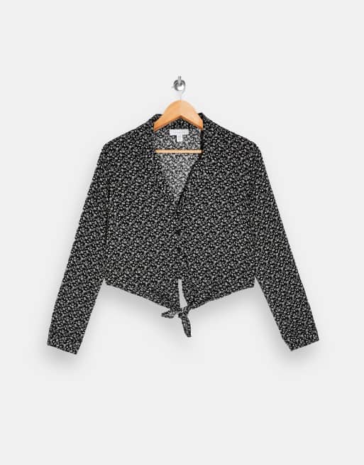 Topshop tie front cropped blouse in floral ditsy print, 4 of 4